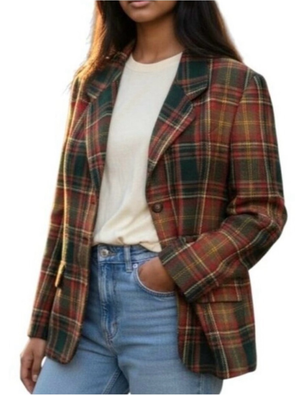 VTG Gap Blazer Women's Wool Tartan Plaid Preppy 90s Academia Y2K Medium